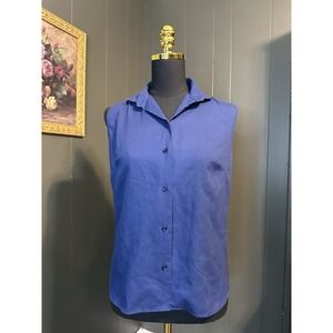 Vintage Blue Paris Station Sleeveless Button Up‎ Tank Blouse 12 Cotton Blend